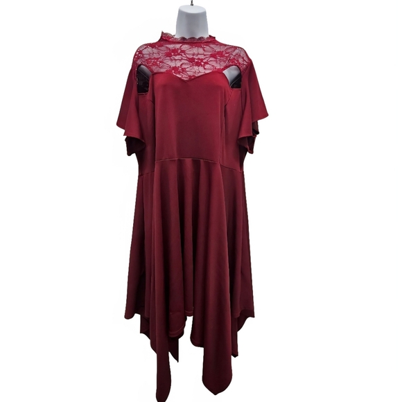 Scarlet Darkness Deep Red Lace High Low Plus Size Dress Vampire Gothic 3XL - Picture 1 of 16